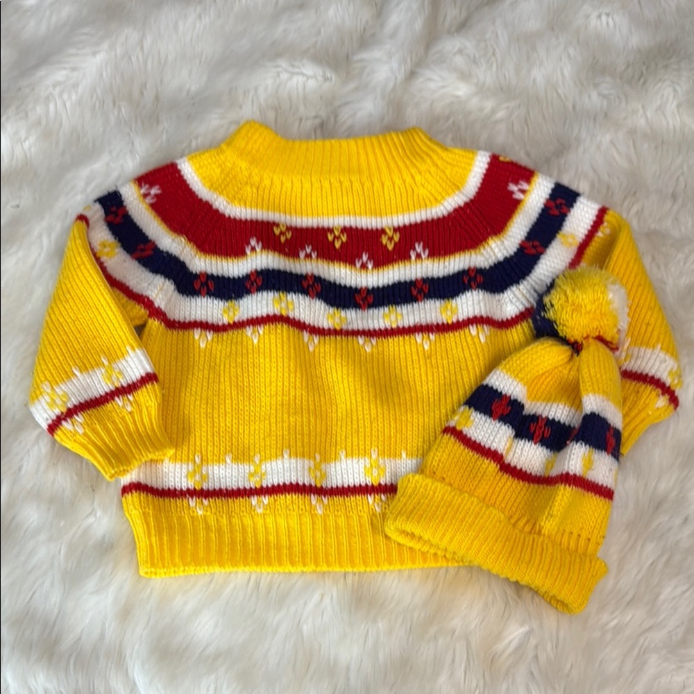 Vintage Bebe Yellow Knit Sweater and Hat Set Long Sleeve Kids Size 3 Y2K